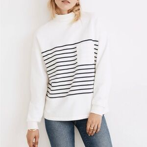 Madewell Resourced Cotton Mockneck Pocket Sweatshirt in Nautical Stripe Sz Small